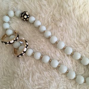 Black and White Beaded Necklace and Earrings